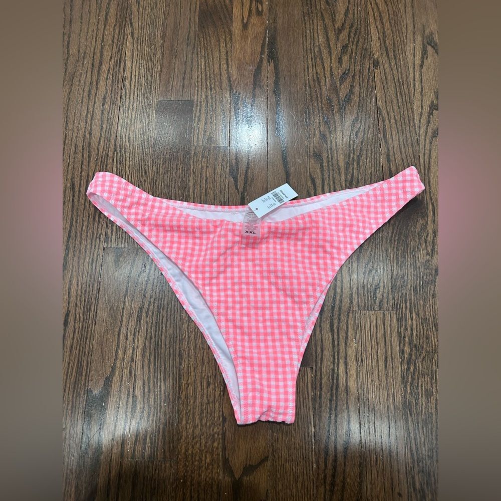 New Swimming Bikini Women's Gabrielle Union Pink and White checks Size XXL